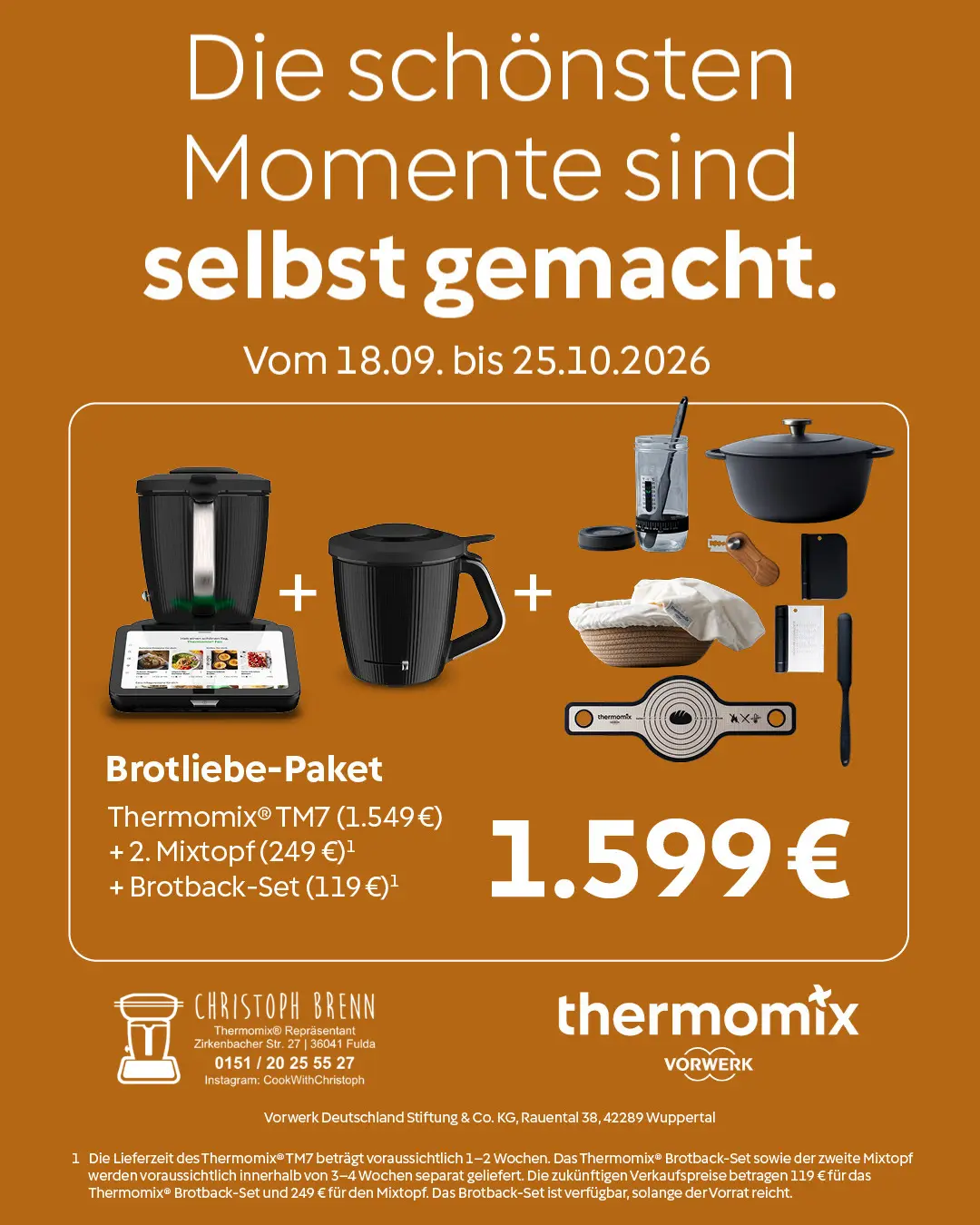 Thermomix TM7 Brotliebe-Paket mit zweitem Mixtopf und Brotback-Set für 1.599 Euro